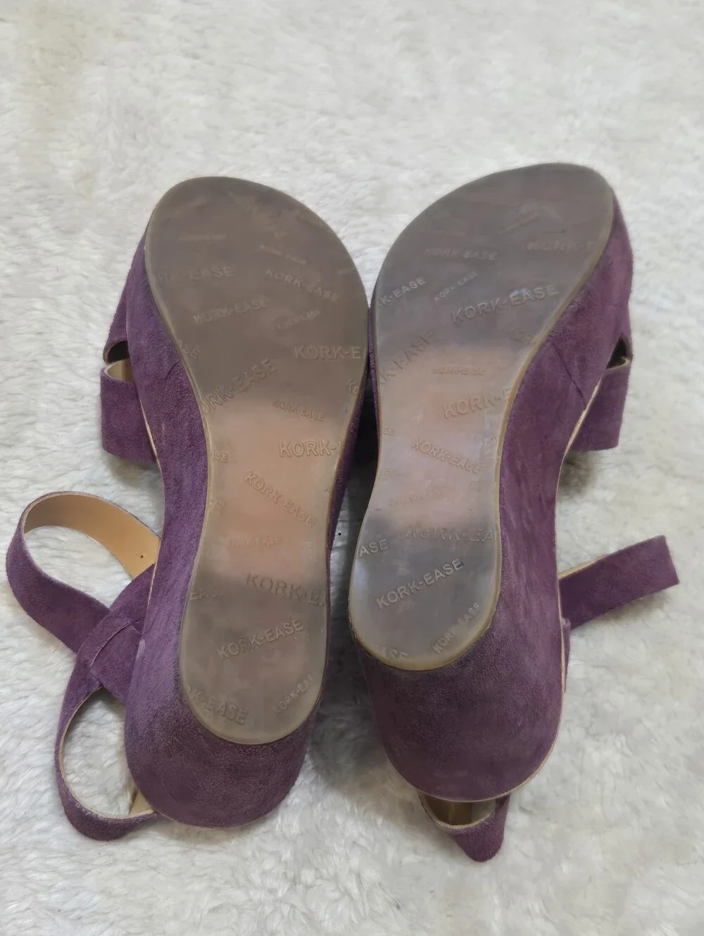 Kork-Ease Purple Leather Platform Chinky Wedge Eclectic Funky Retro Sandals, 9